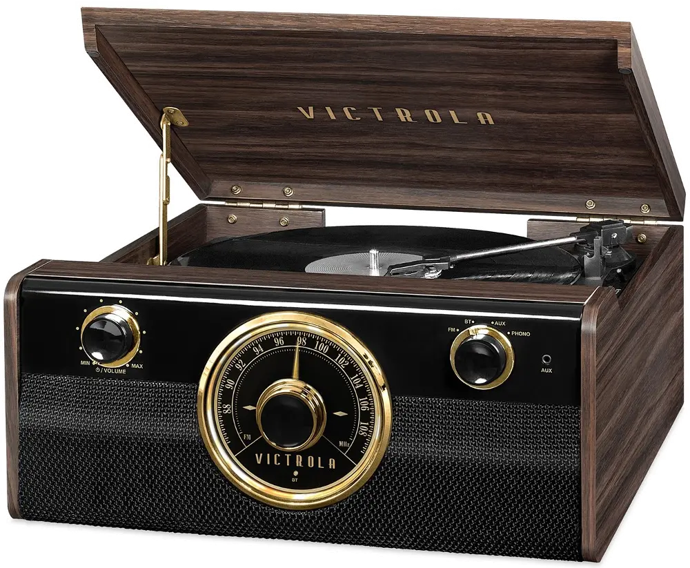 Victrola Wood Mid Century Bluetooth Record Player with Radio-1