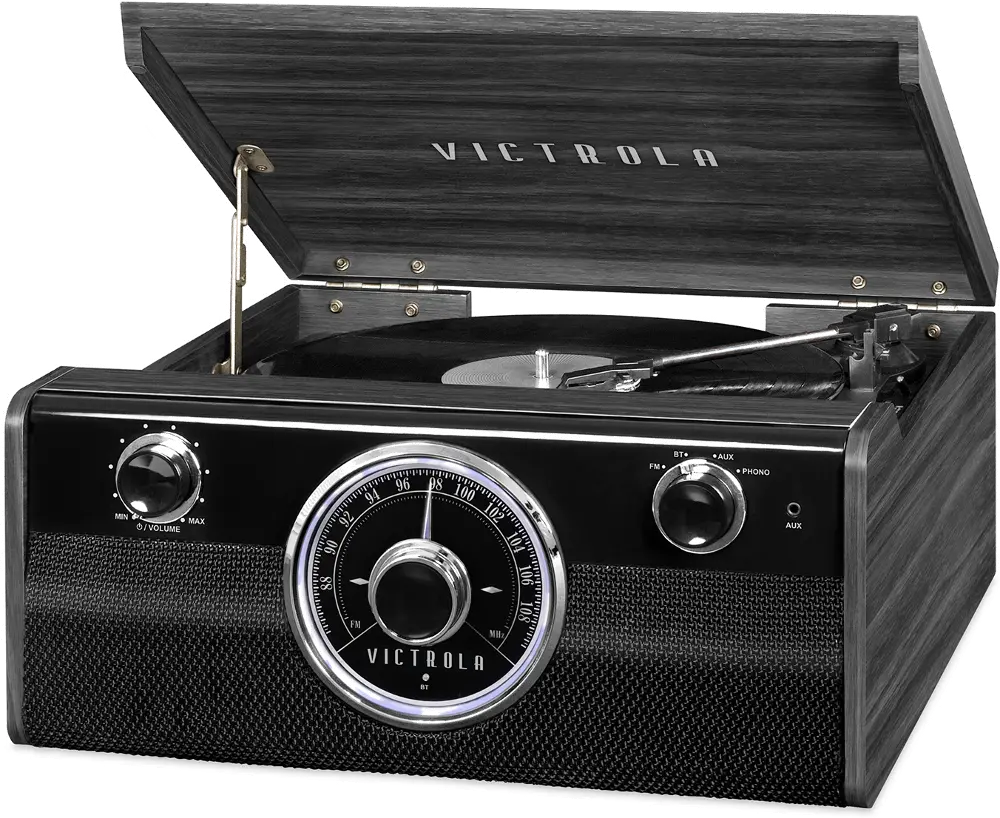 Victrola Wood Mid Century Bluetooth Record Player with Radio-1