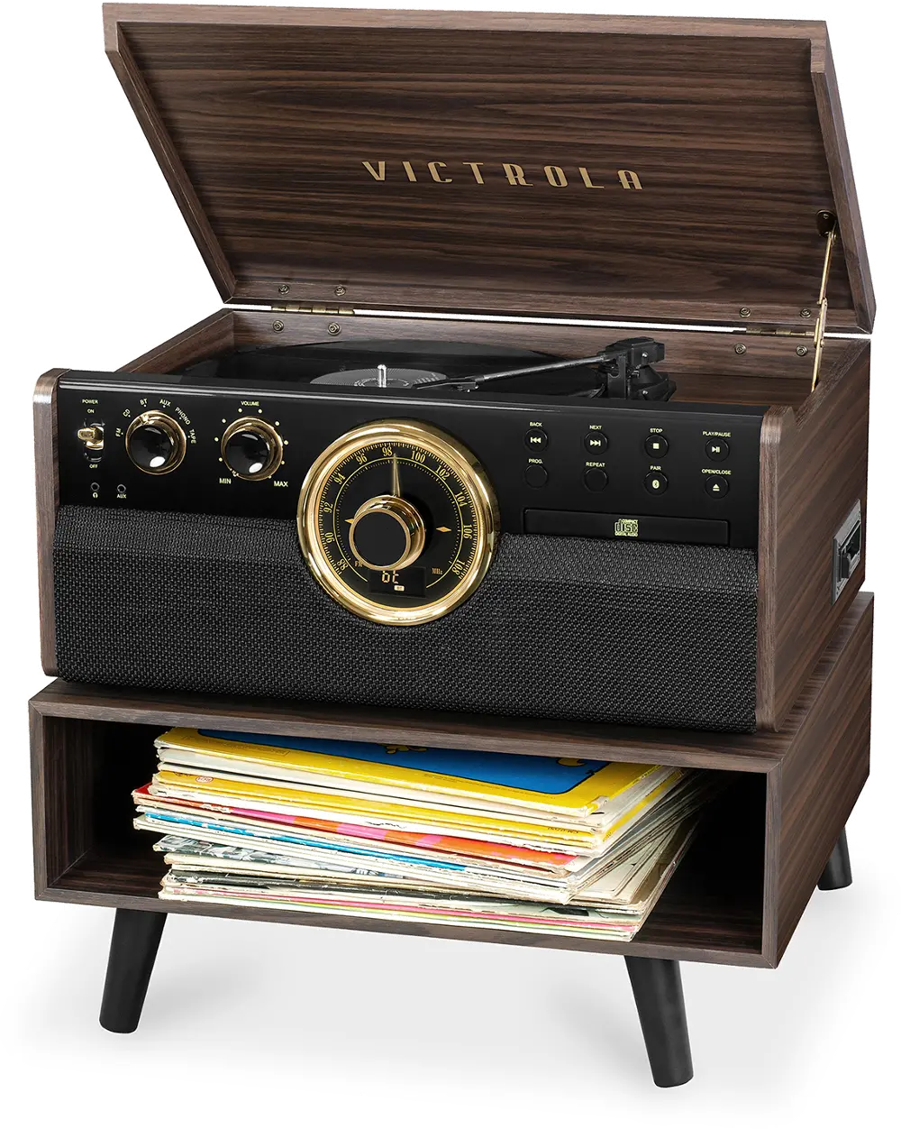 Victrola Mid-century Bluetooth Record Player with Stand - Espresso-1
