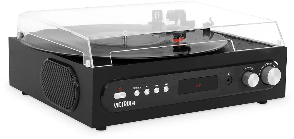 Victola All-in-1 Bluetooth Record Player with Built in Speakers - Black-1