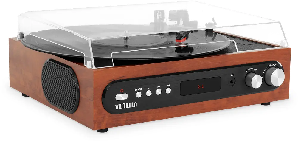 Mahogany Record Player with Built-in Speaker-1