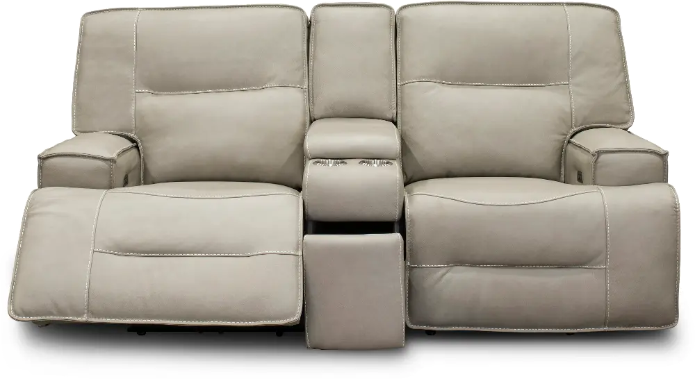 Rockies Beige Power Reclining Console Loveseat with Adjustable Lumbar-1