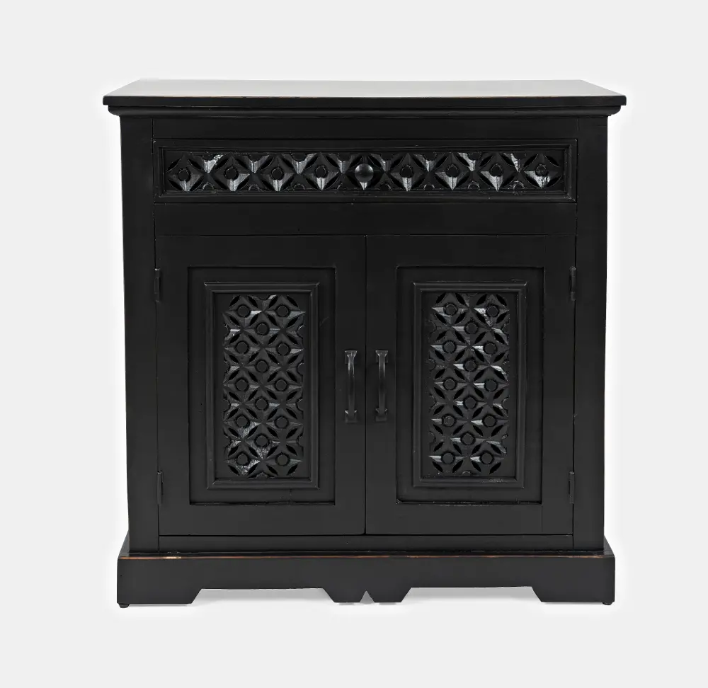 Antique Black Hand Carved Accent Cabinet with Two Doors-1