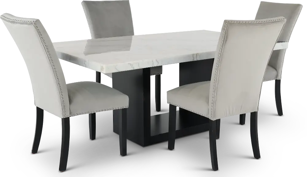 Valentino Marble 5 Piece Dining Room Set With Gray Velvet Chairs Rc Willey 0287