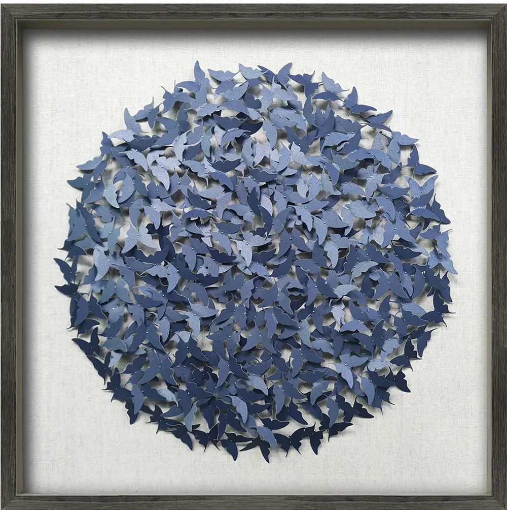 Blue Paper Butterflies with Dark Wood Frame Wall Art-1