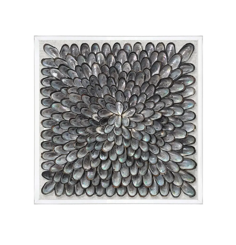 Gray and Black Outlined Shells with Acrylic Frame Wall Decor-1