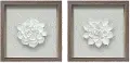 White Ceramic Flower Shadow Box Framed Wall Decor - Set of 2