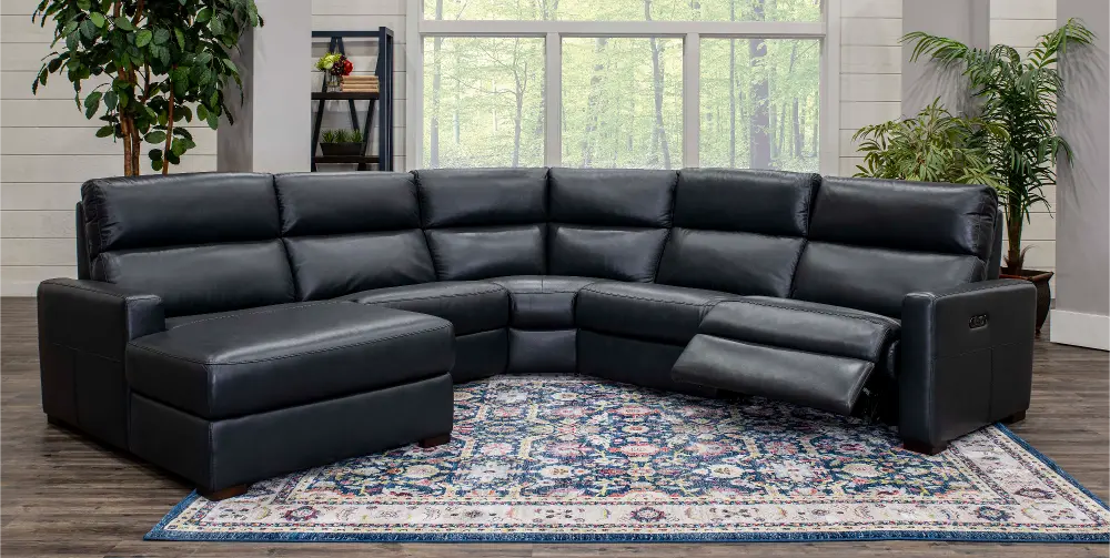 Blue 5 Piece Power Reclining Sectional Sofa with Left-arm Facing Chaise - Angler-1