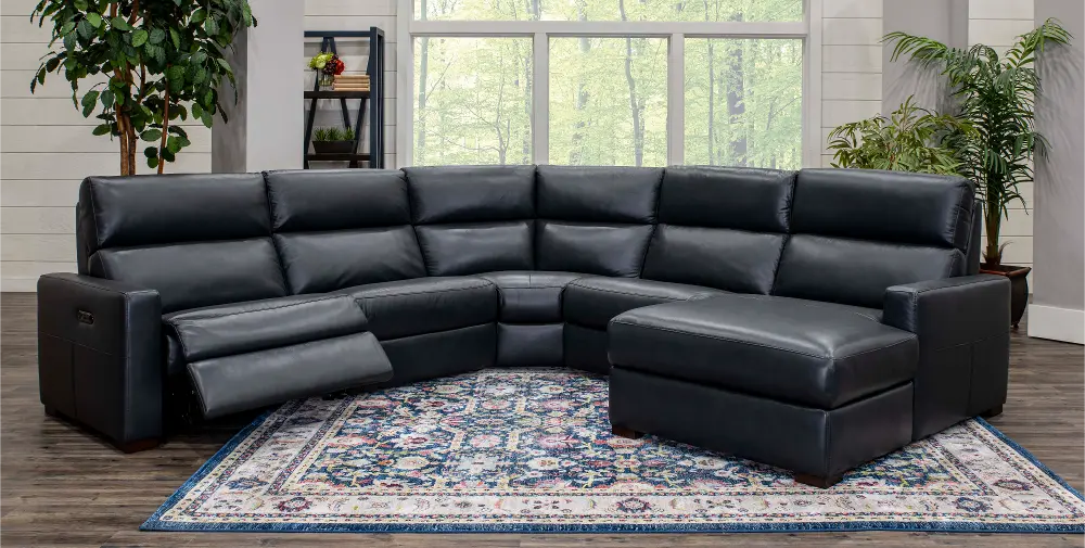 Blue 5 Piece Power Reclining Sectional Sofa with Right-arm Facing Chaise - Angler-1