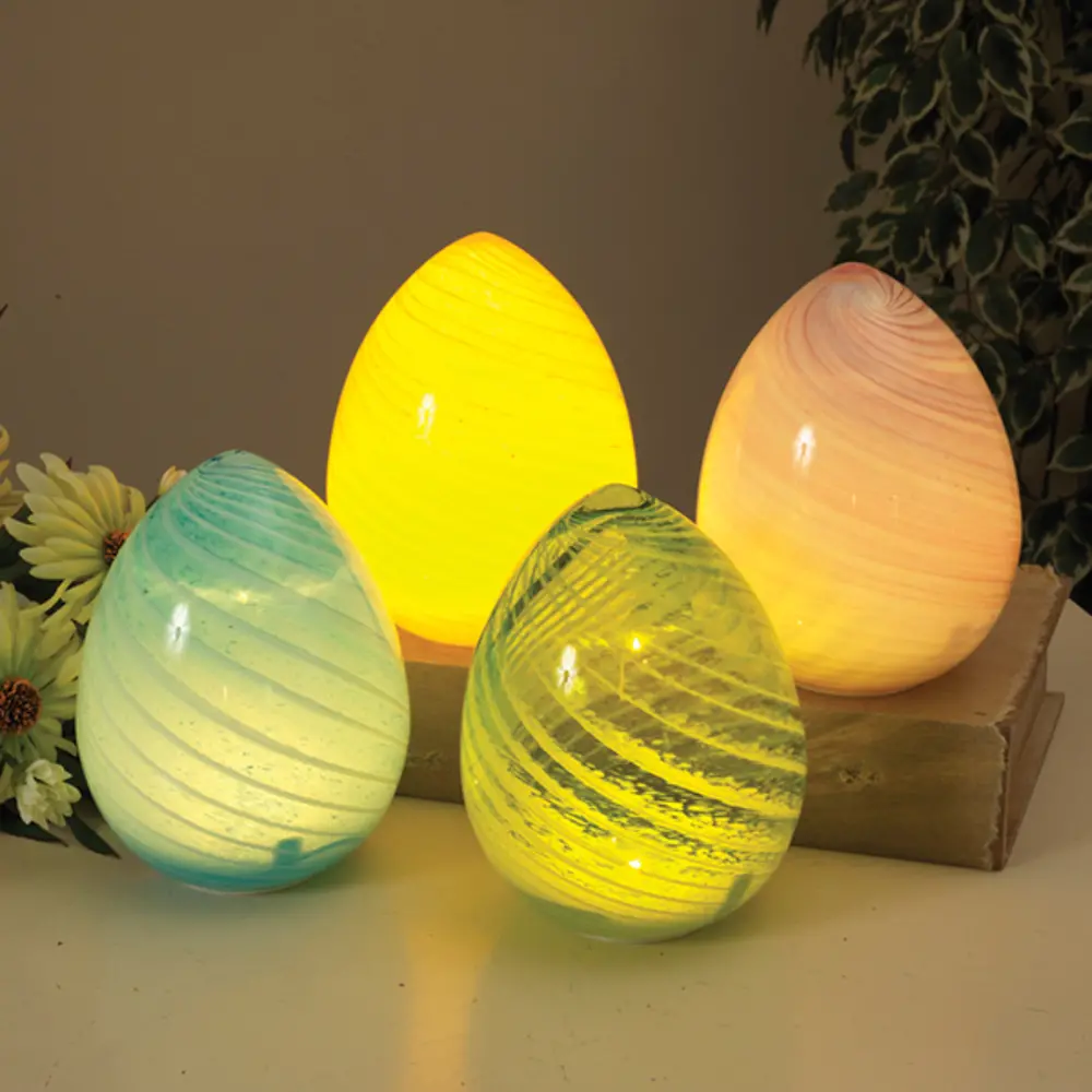 Assorted 7 Inch Lighted Hand Blown Glass Egg-1
