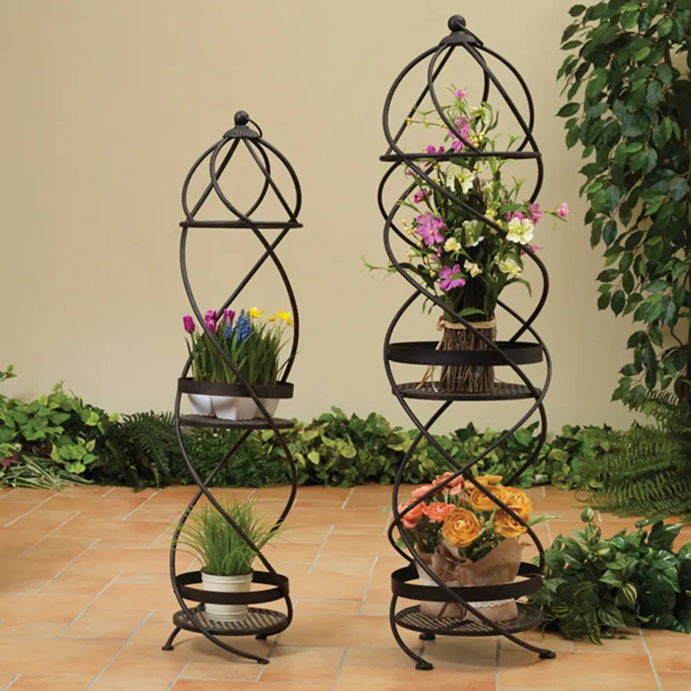 52 Inch Swirl Two Tiered Metal Plant Stand-1