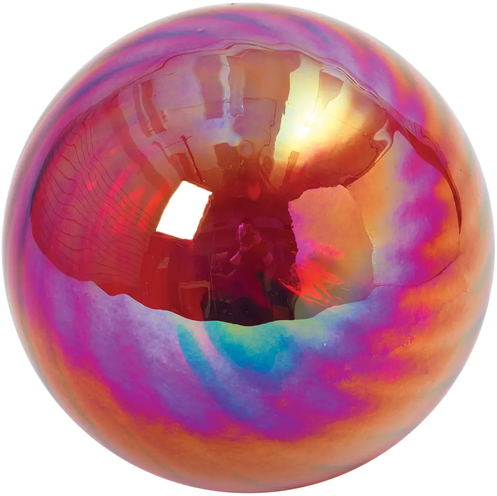 10 Inch Red Iridescent Swirl Glass Gazing Ball-1