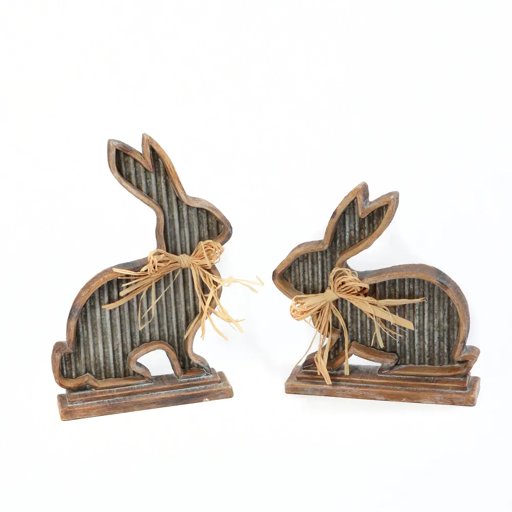 Assorted Resin, Wood and Galvanized-Like Bunny Figurine-1