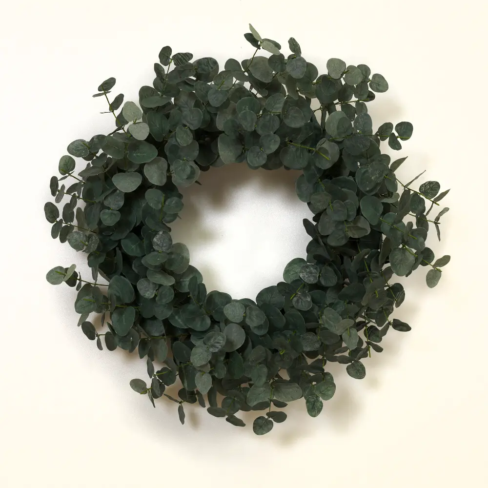 24 Inch Green Faux Eucalyptus Leaf Wreath Arrangement-1
