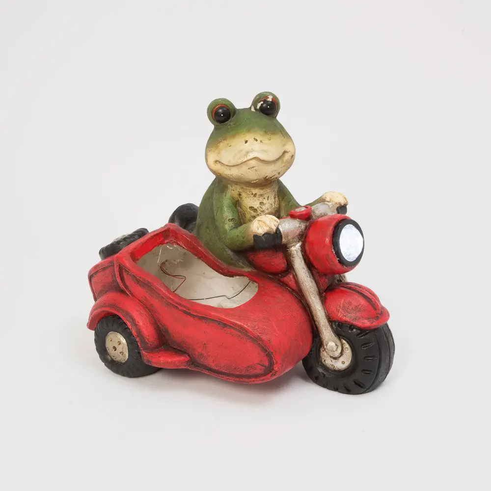 17 Inch Solar Lighted Magnesium Frog with Motorcycle-1