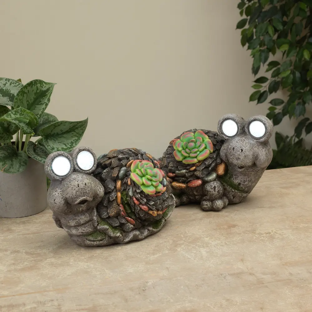 Assorted Solar Lighted Gray Snail or Turtle Figurine-1