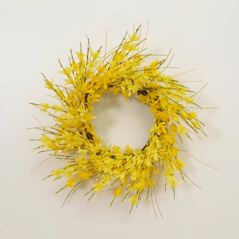 20 Inch Yellow Forsythia Wreath Arrangement with Berry Accents-1