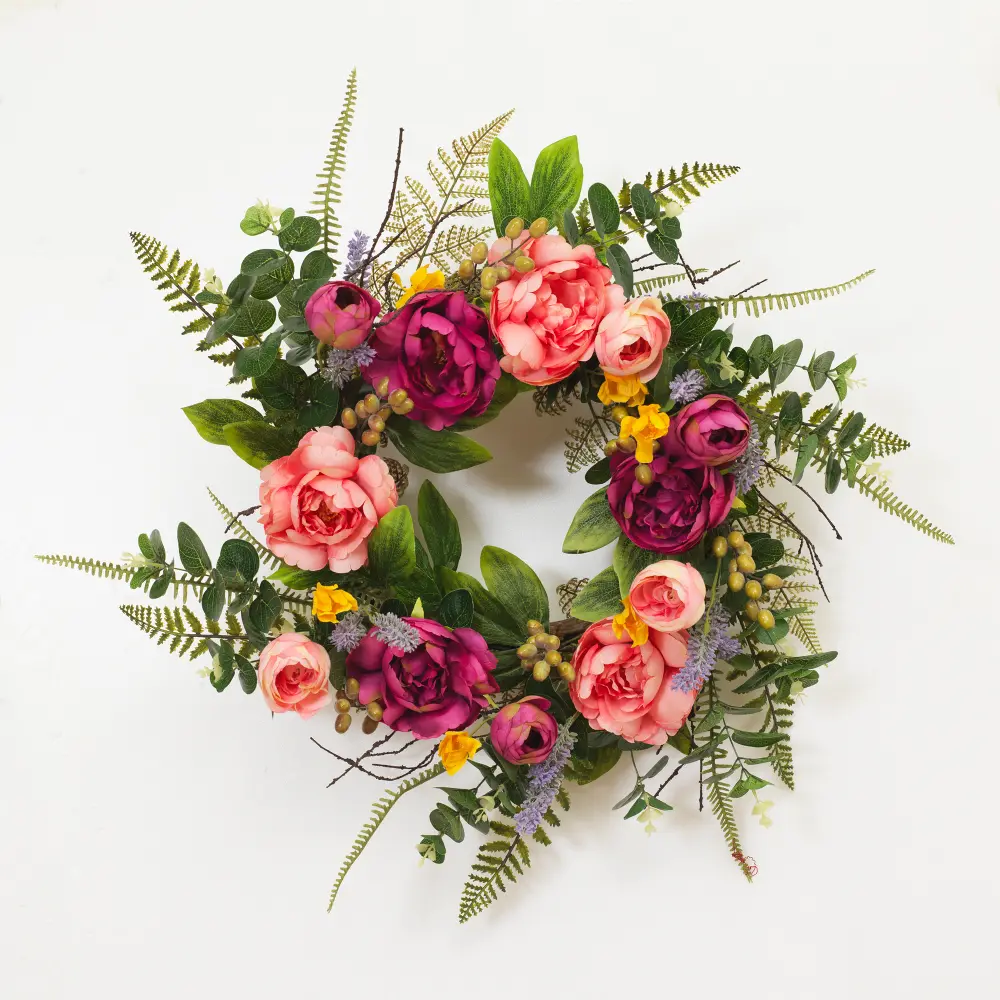 24 Inch Peony Wreath Arrangement with Berry Accents-1