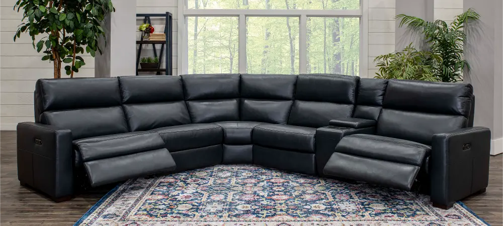 Blue 6 Piece Power Reclining Sectional Sofa with Right-arm Facing Chaise - Angler-1