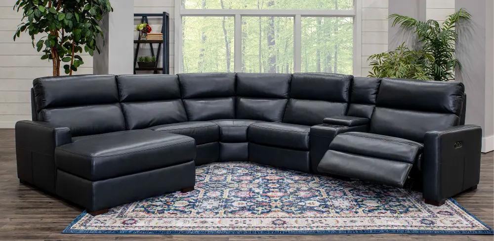 Blue 6 Piece Power Reclining Sectional Sofa with Left-arm Facing Chaise - Angler-1