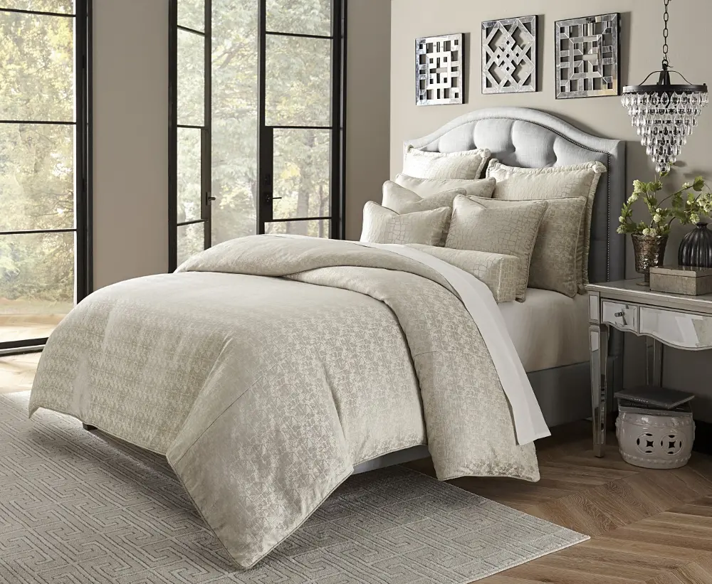 Carlyle Light Gray and Metallic Queen 9 Piece Bedding Collection-1