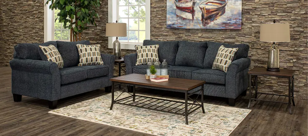 Contemporary Navy Blue 2 Piece Living Room Set - New Yorker-1