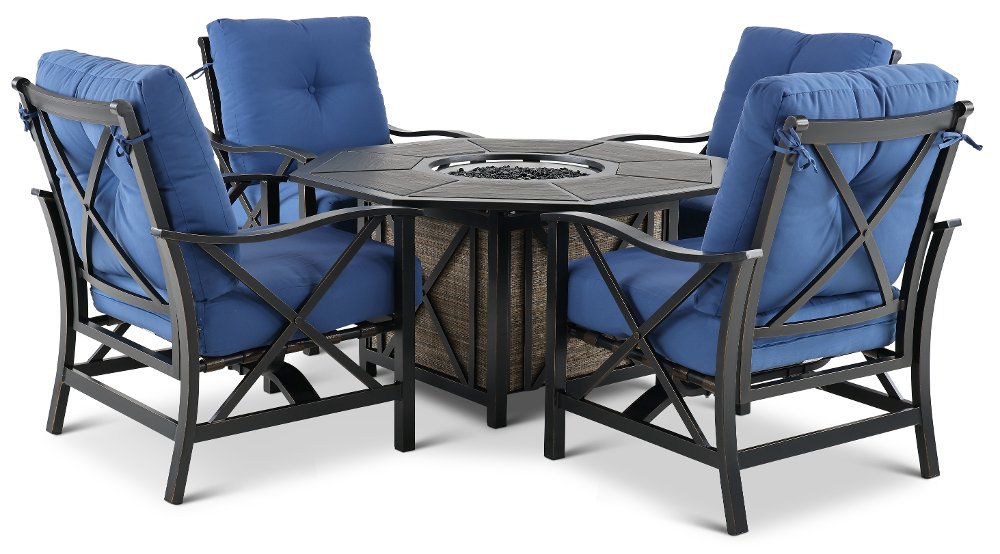 Denison Blue 5 Piece Patio Club Chair and Fire Pit Set