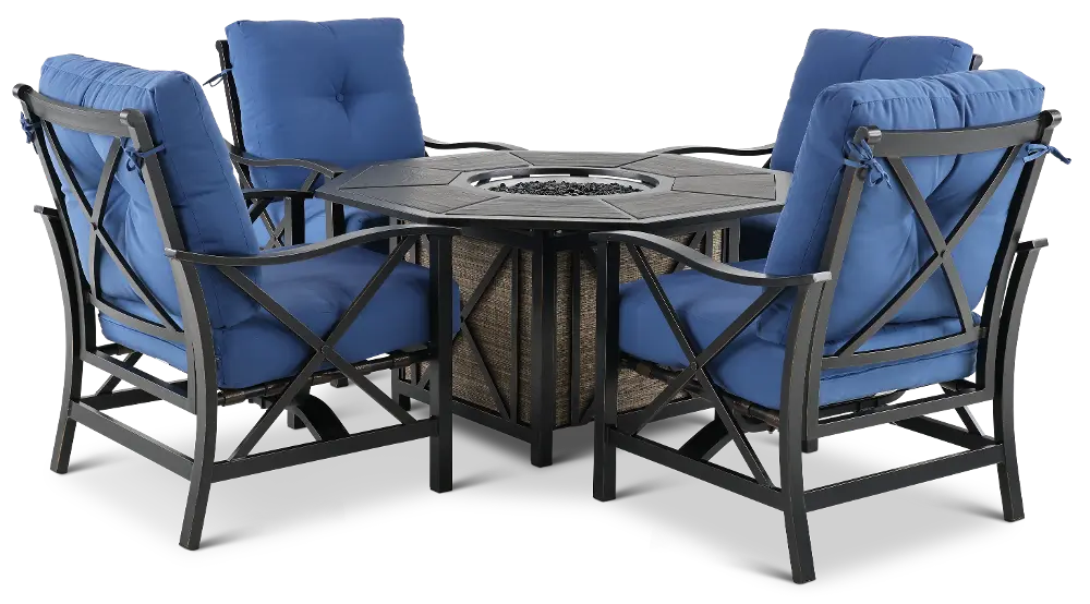 Denison Blue 5 Piece Patio Club Chair and Fire Pit Set-1