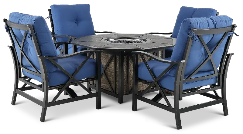 Denison Blue 5 Piece Patio Club Chair and Fire Pit Set