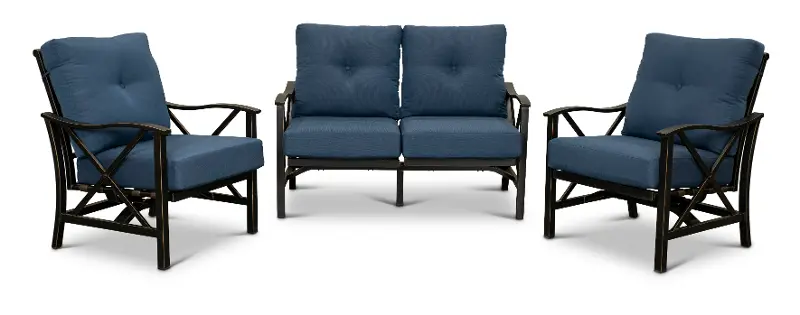 Denison 3 Piece Blue Patio Seating Set