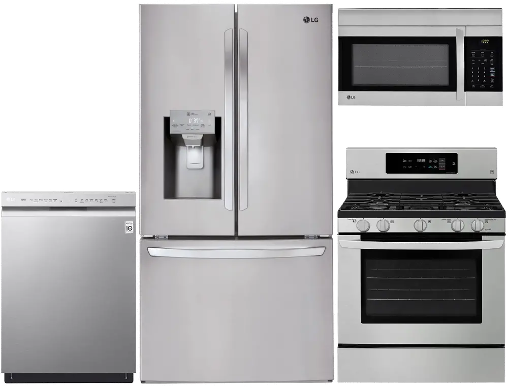 KIT LG 4 Piece Gas Kitchen Appliance Package with 26.2 cu. ft. French Door Refrigerator - Stainless Steel-1