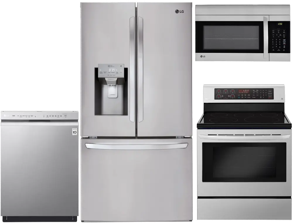 .LGAP-S/S-4PC-ELEPKG LG 4 Piece Electric Kitchen Appliance Package with 26.2 cu. ft. French Door Refrigerator - Stainless Steel-1