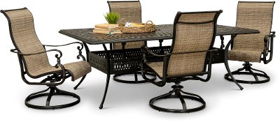 7 Piece Patio Dining Set With 4 Armchairs 2 Swivel Chairs