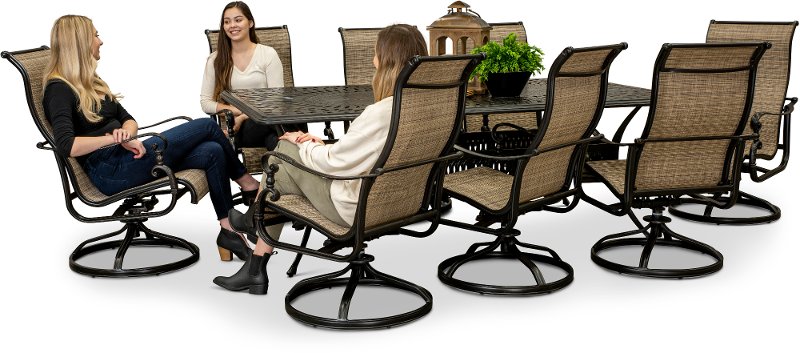 9 Piece Swivel Chair Patio Dining Set, Outdoor Patio Furniture Swivel Chairs