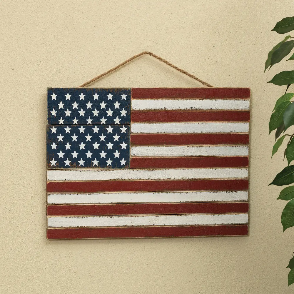 20 Inch American Flag Wooden Wall Decor-1