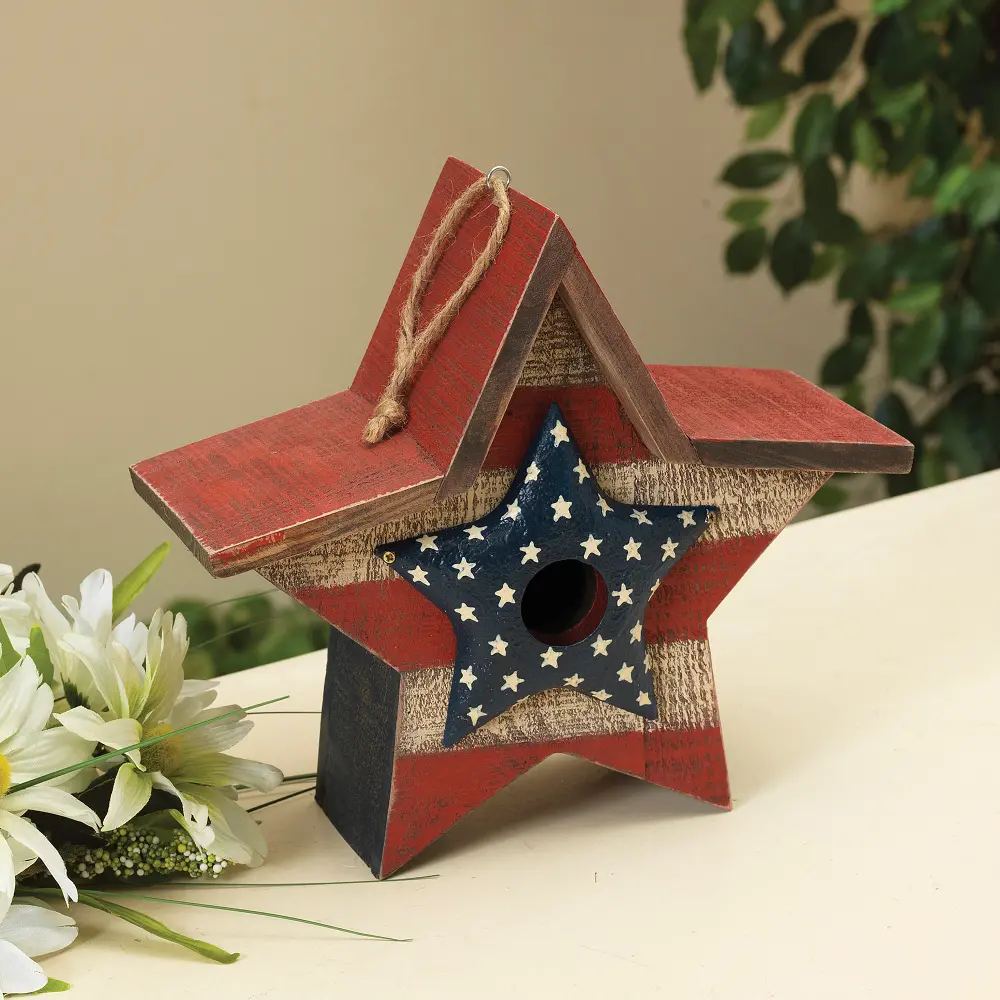 Patriotic Star Wood Birdhouse with Metal Star Accent-1