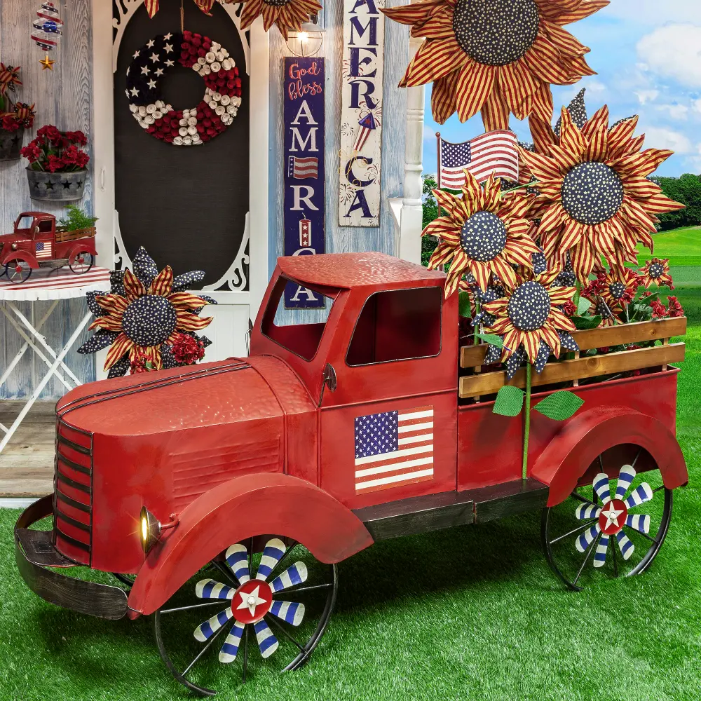 19 Inch Red Metal Antique Americana Truck-1
