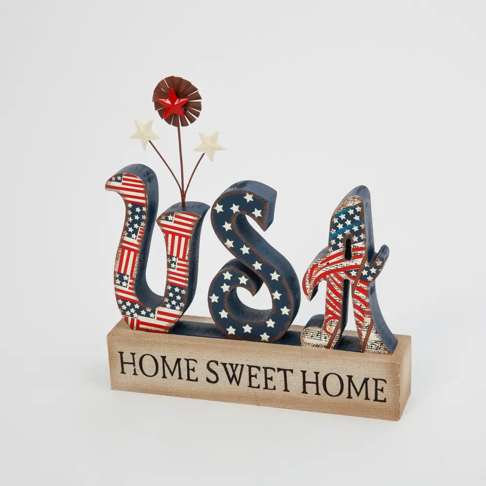 White, Blue and Red Wooden USA Tabletop Sign-1