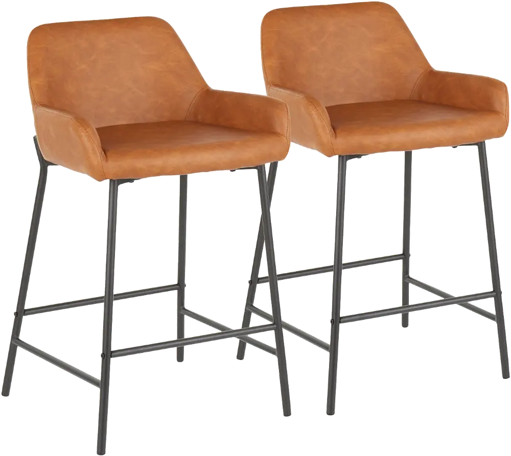 B24-DNLA-BKCAM2 Brown and Black Faux Leather Counter Height Stool (Set of 2) - Daniella-1