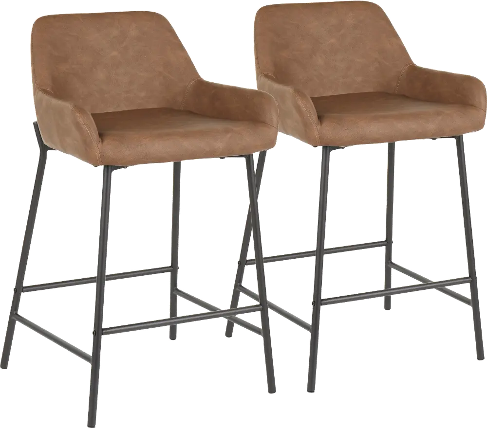 B24-DNLA-BKE2 Dark Brown and Black Faux Leather Counter Height Stool (Set of 2) - Daniella-1