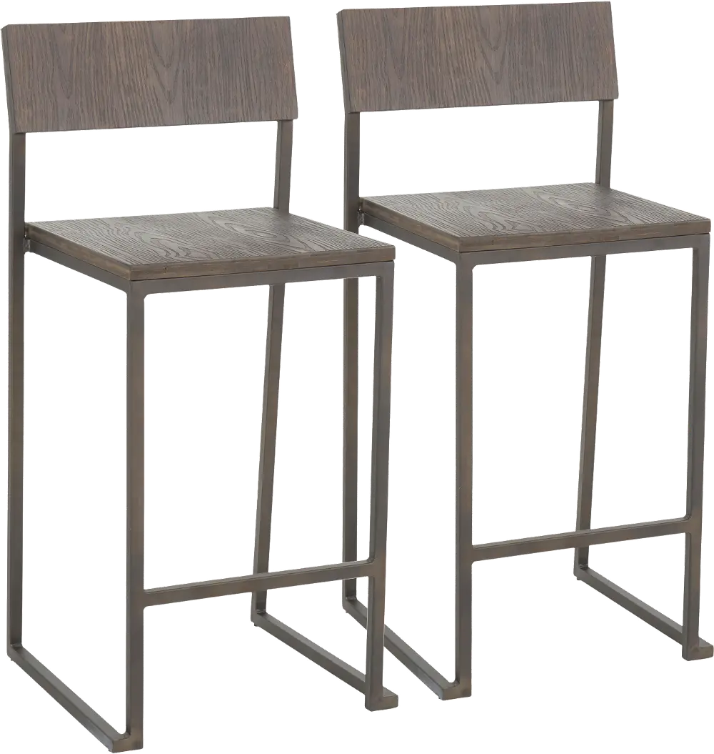 B24-INDYFUJI-ANE2 Industrial Brown and Antique Metal Counter Height Stool (Set of 2) - Fuji-1