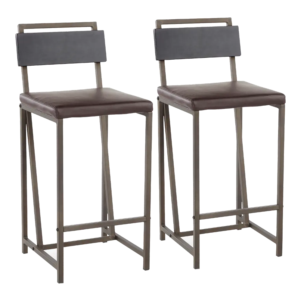 B26-GIA-ANE2 Industrial Antique Metal and Brown Counter Height Stool (Set of 2) - Gia-1