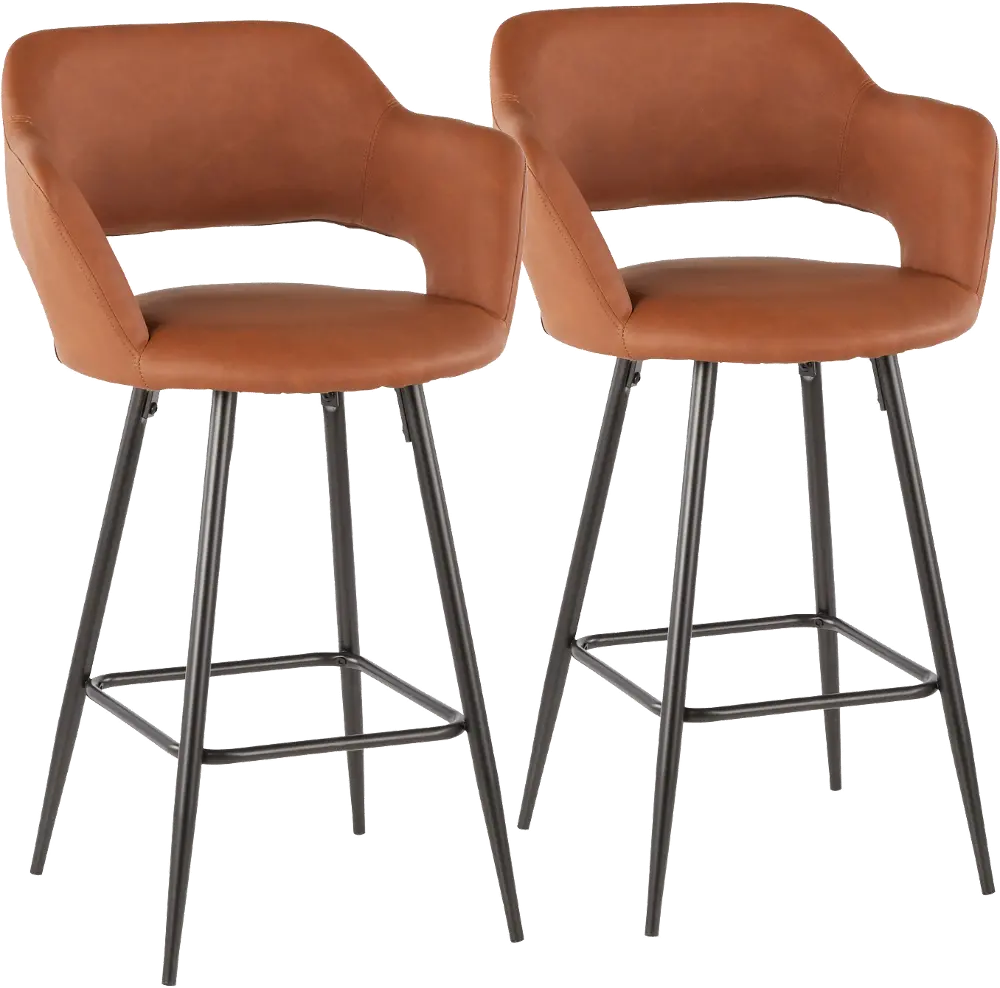 B25-MARG-BK-BN2 Contemporary Brown Faux Leather Counter Height Stools (Set of 2) - Margarite-1