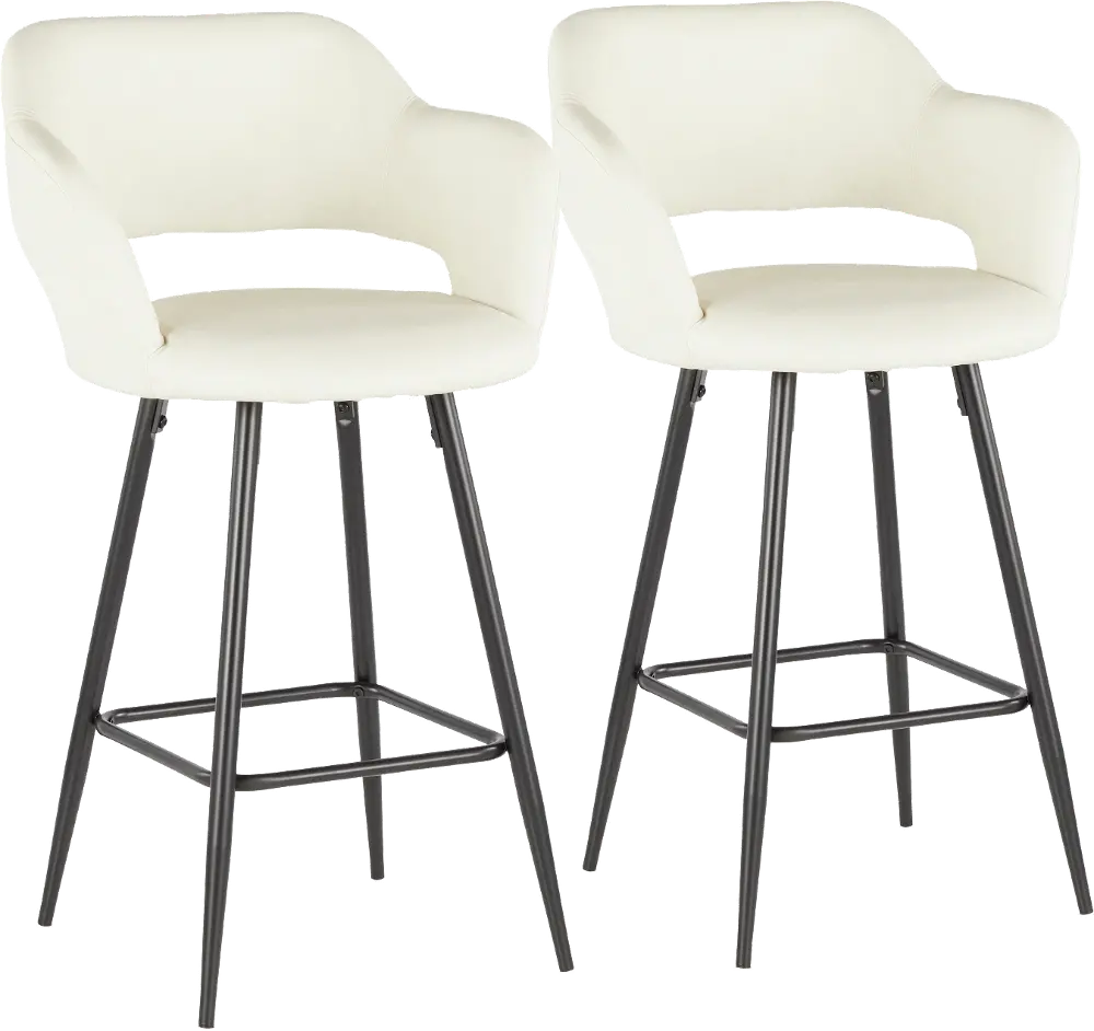 B25-MARG-BK-CR2 Contemporary Cream Faux Leather Counter Height Stools (Set of 2) - Margarite-1