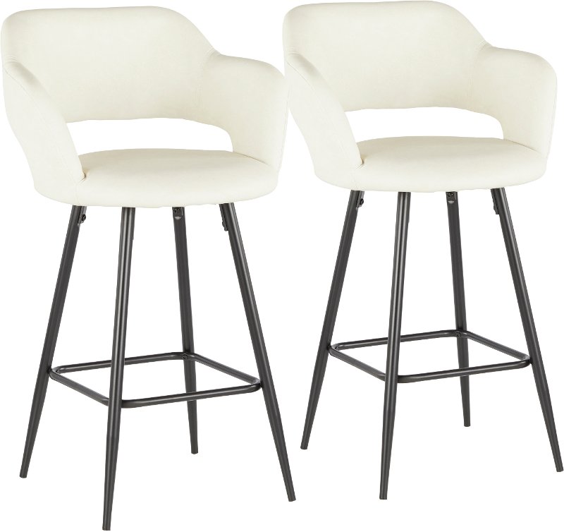 Contemporary Cream Faux Leather Counter, Counter Height Leather Bar Stools