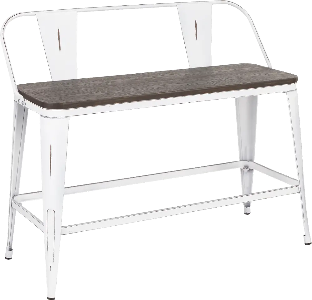 BC26-OR-VWE Farmhouse White and Brown Metal Counter Height Bench - Oregon-1