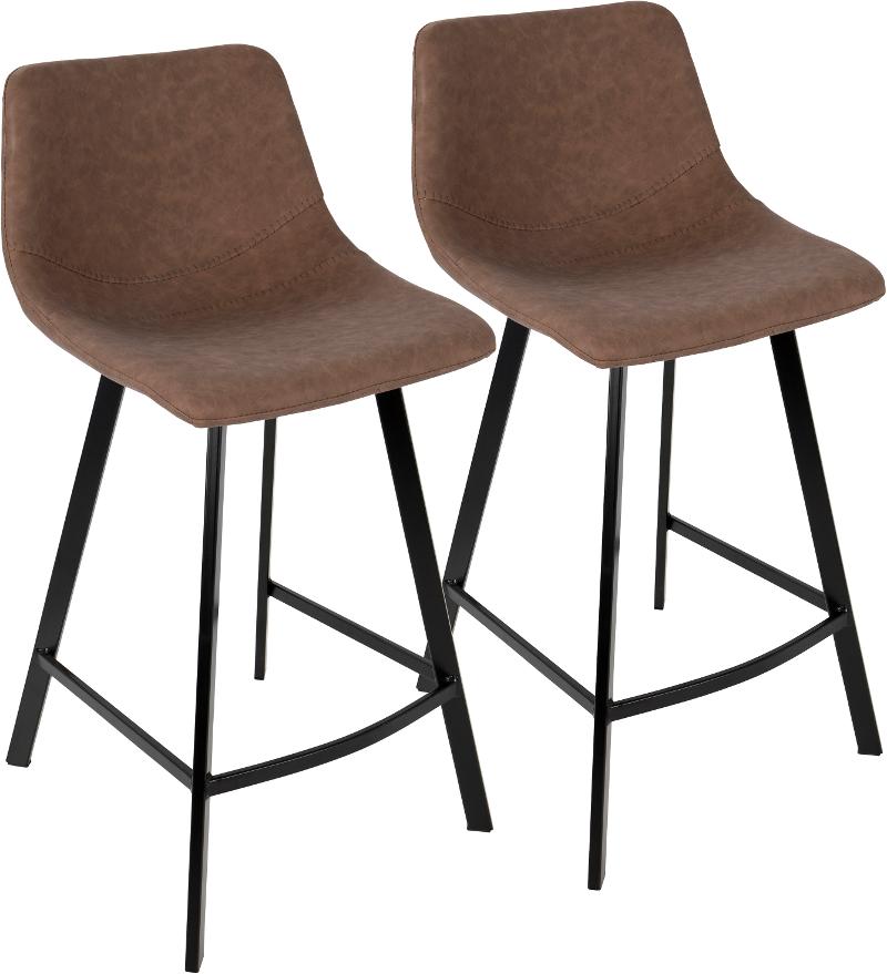 Industrial Faux Brown Leather Counter, Brown Leather Bar Stools Set Of 2