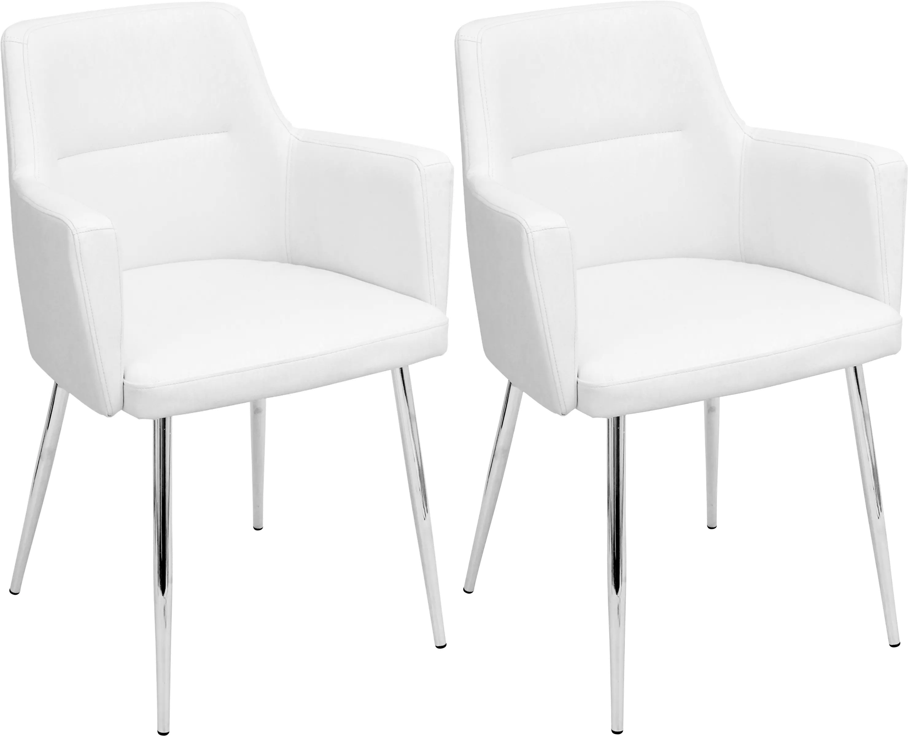 Andrew White & Chrome Dining Room Arm Chair (Set of 2)