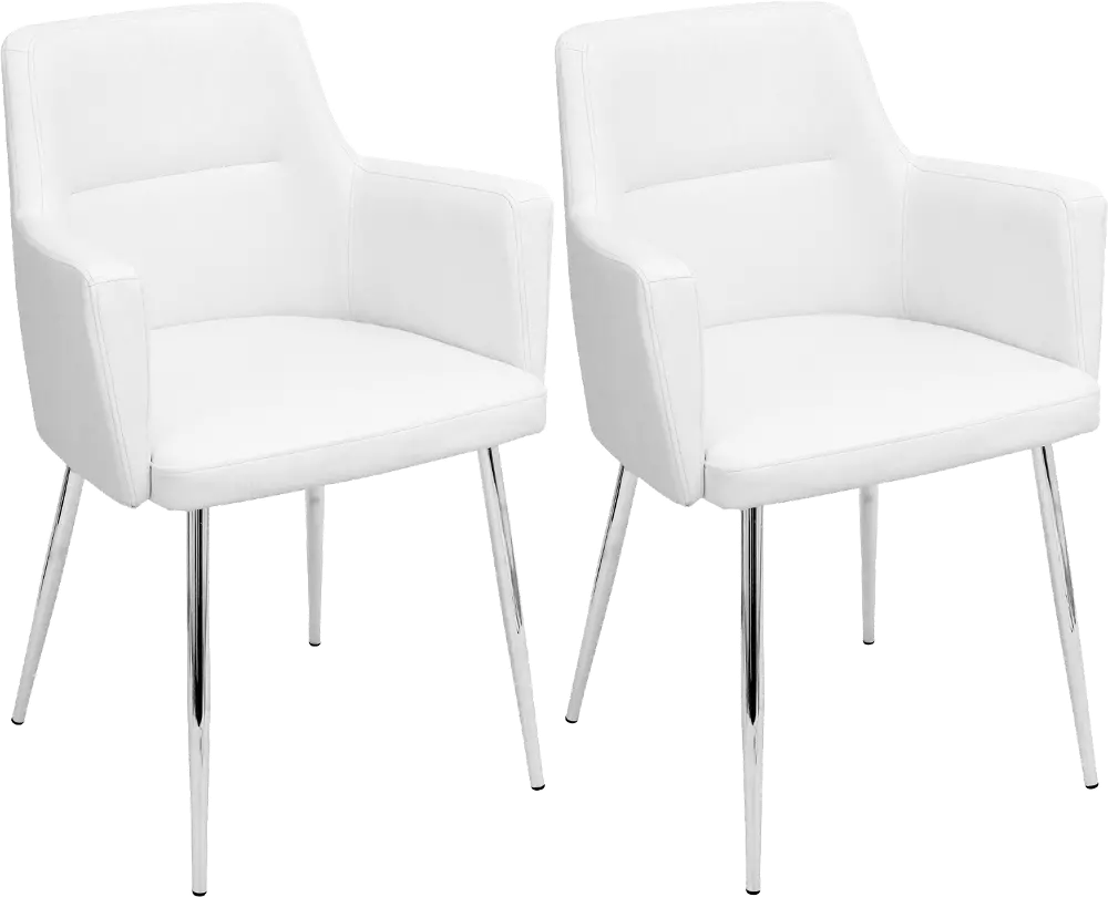 CH-ANDRW W2 Andrew White & Chrome Dining Room Arm Chair (Set of 2)-1