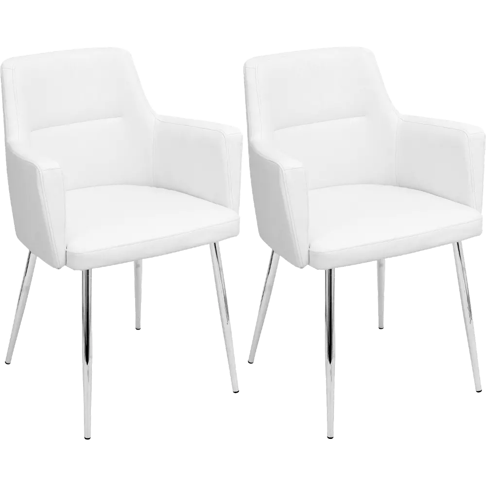 CH-ANDRW-W2 Andrew White & Chrome Dining Room Arm Chair (Set of 2)-1
